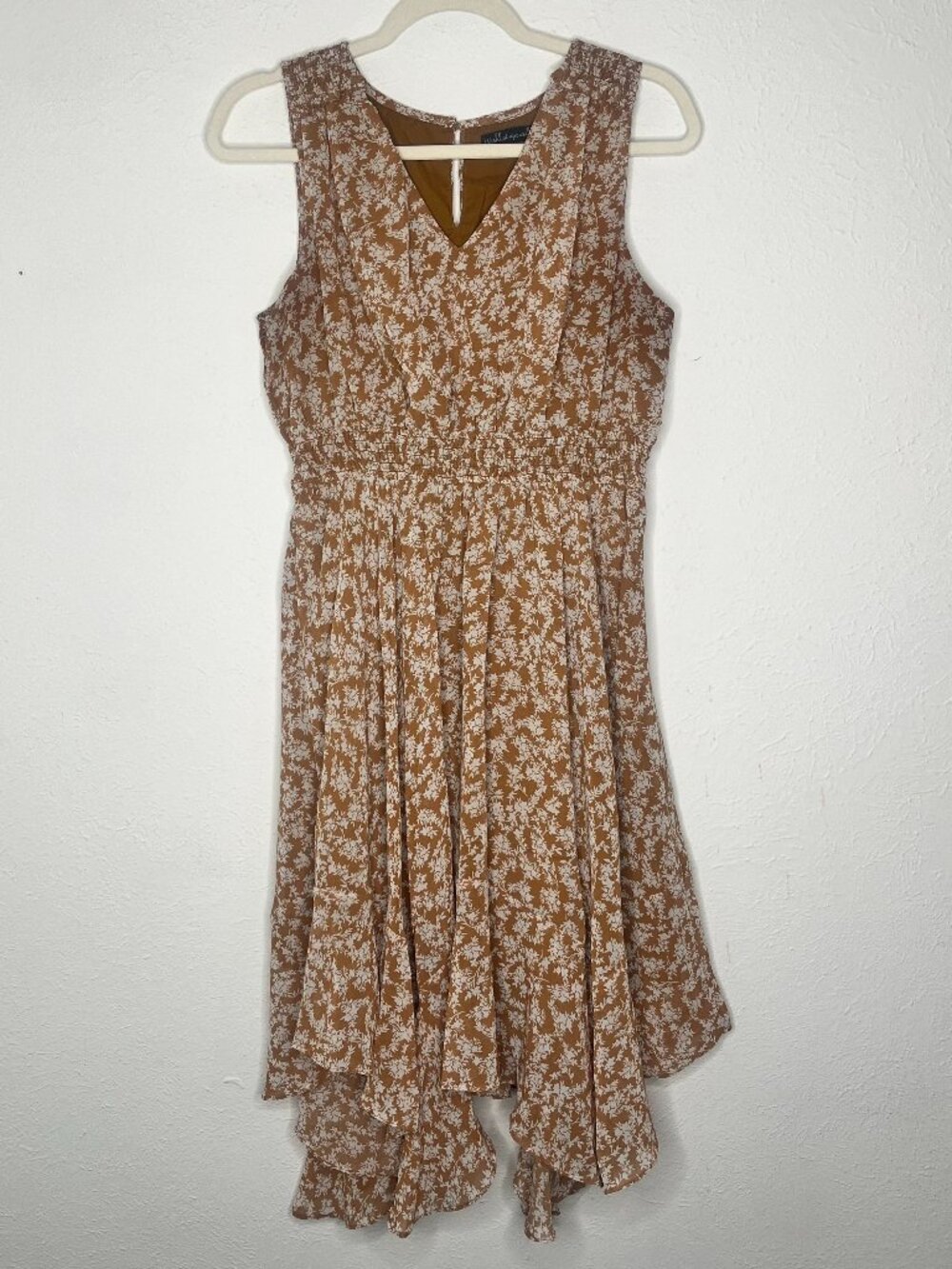 Women's Wishlist Floral Tan Sleeveless V-neck Midi Prairie Dress Size Large
